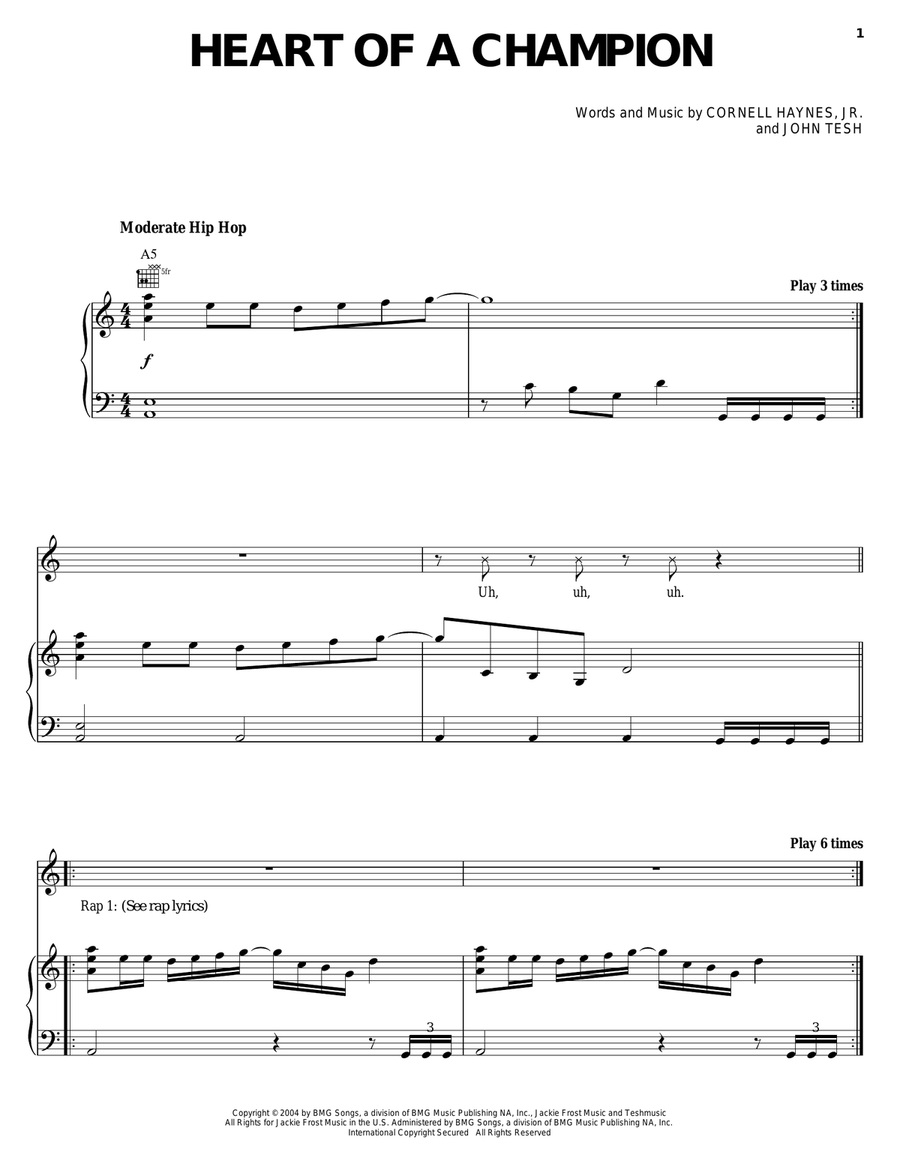Heart Of A Champion Heart Of A Champion Piano, Vocal, Guitar scores gallery preview page 1