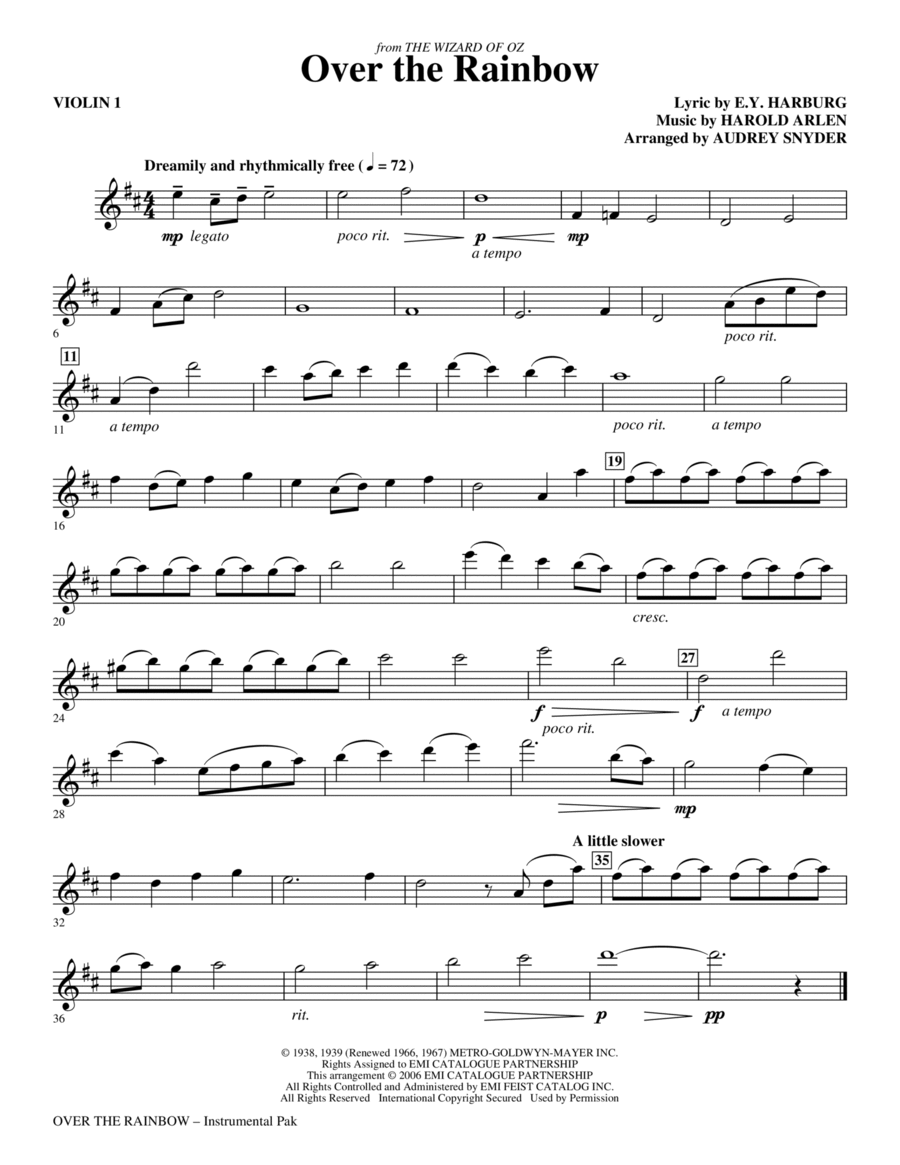 Over The Rainbow - Violin 1 Choir scores gallery preview page 1