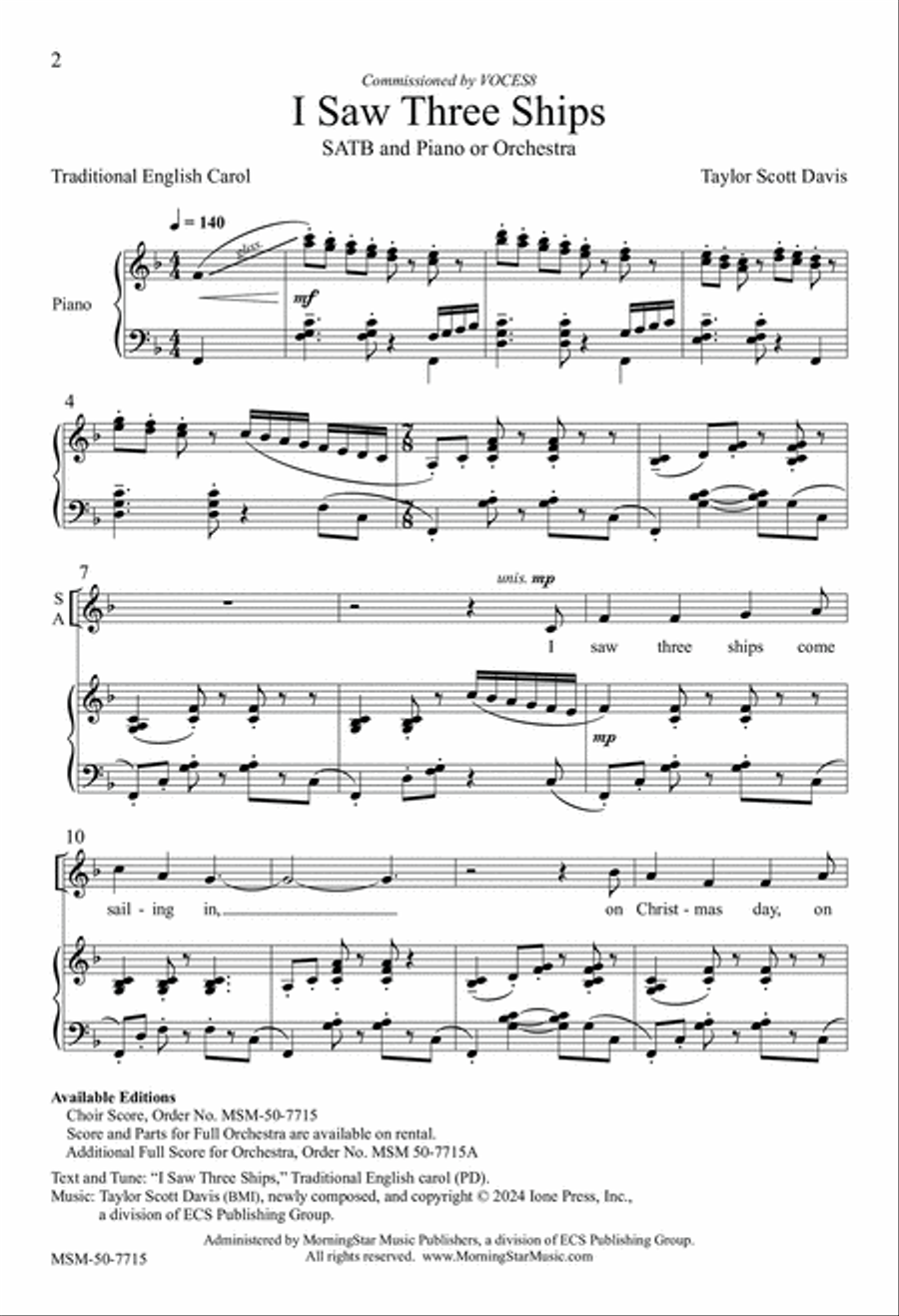 I Saw Three Ships 4-Part scores gallery preview page 2