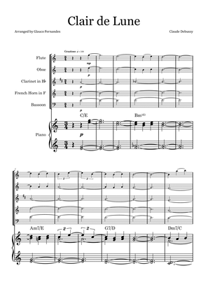 Book cover for Clair de Lune by Debussy - Woodwind Quintet with Piano and Chord Notation