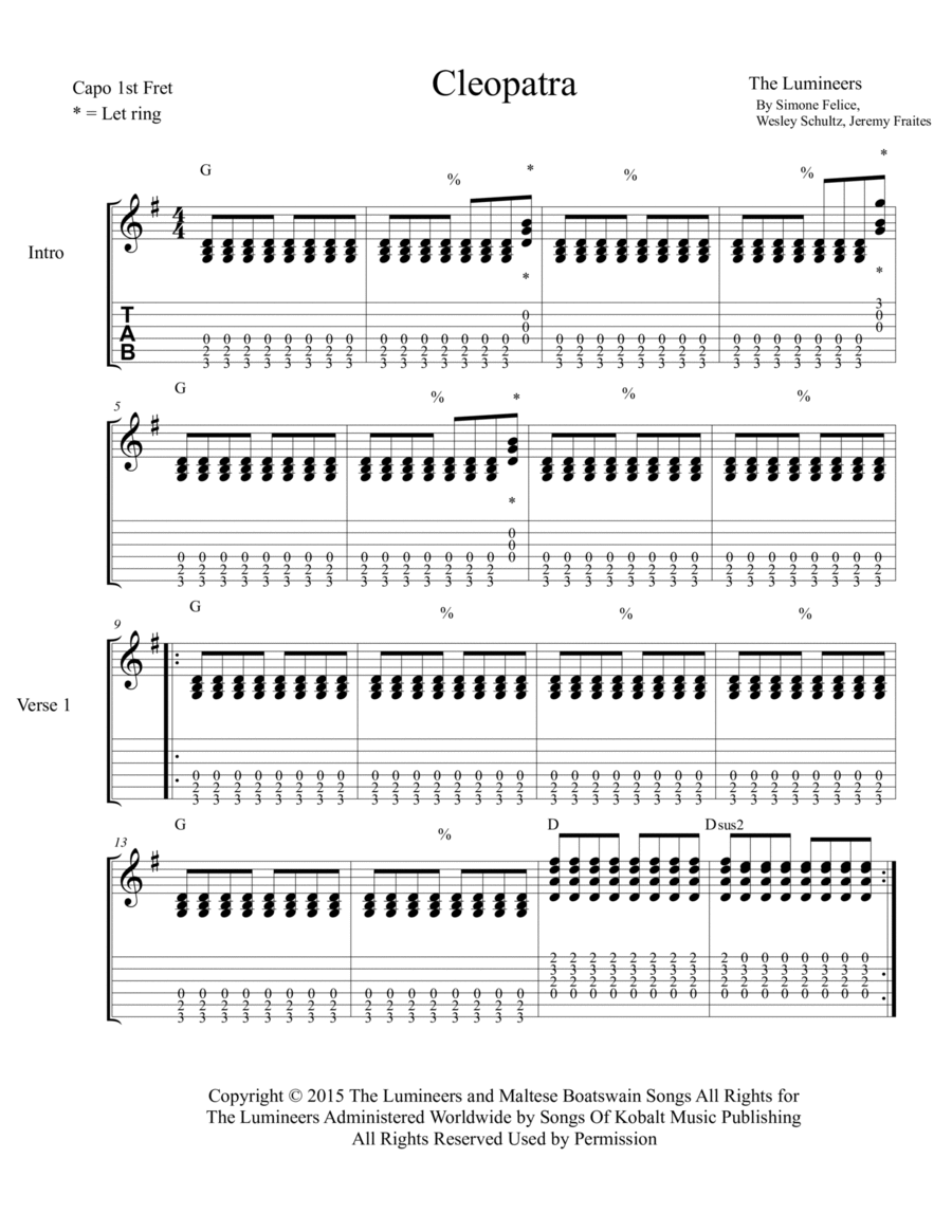 Cleopatra Guitar Tablature scores gallery preview page 1