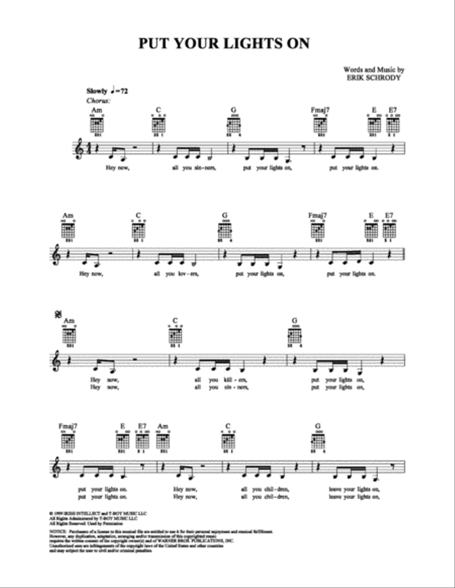 Put Your Lights On Put Your Lights On Easy Guitar scores gallery preview page 1