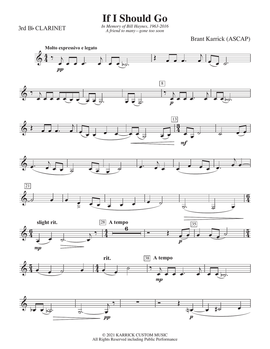 If I Should Go: 3rd B-flat Clarinet
