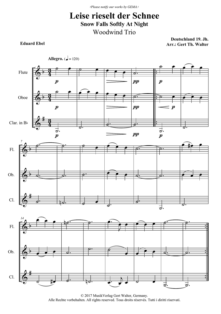 Snow Falls Softly At Night Woodwind Trio scores gallery preview page 1