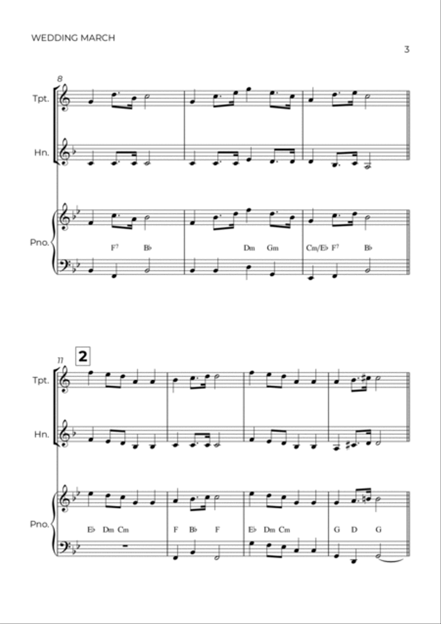 WEDDING MARCH - RICHARD WAGNER - BRASS PIANO TRIO (TRUMPET, HORN & PIANO) Brass Duet scores gallery preview page 3