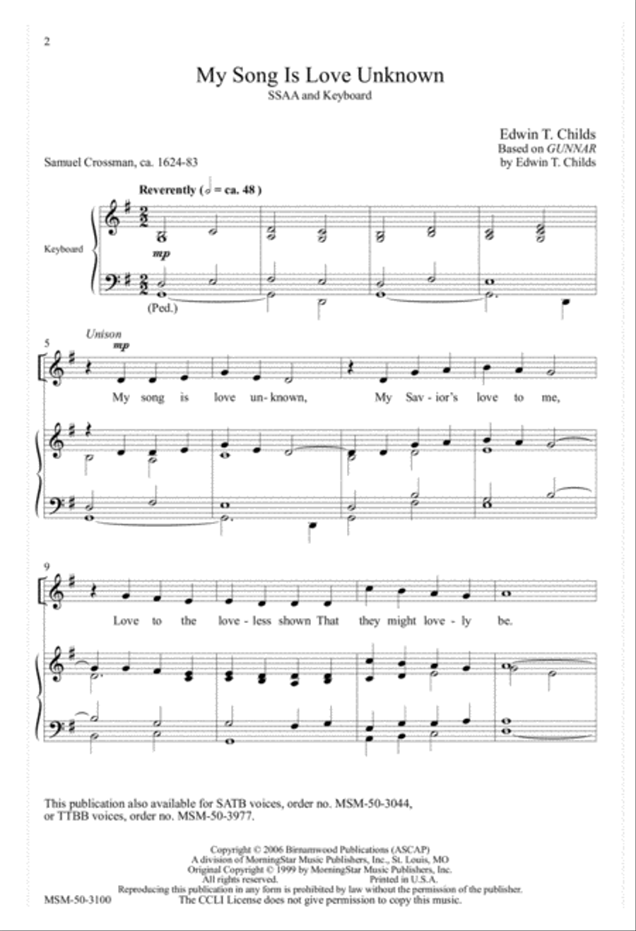 My Song Is Love Unknown My Song Is Love Unknown SSAA scores gallery preview page 2
