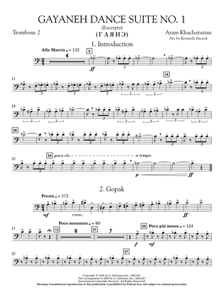 Gayenah Dance Suite No. 1 (Excerpts) (arr. Kenneth Snoeck) - Trombone 2
