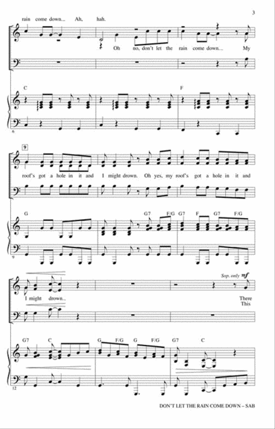 Don't Let the Rain Come Down 3-Part scores gallery preview page 3