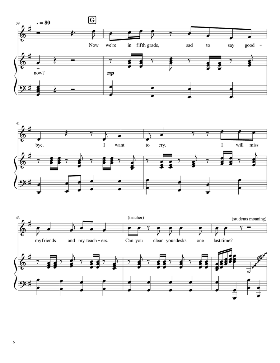 The Fifth (5th) Grade Graduation Song, Lower School Choir/Piano Choir scores gallery preview page 6