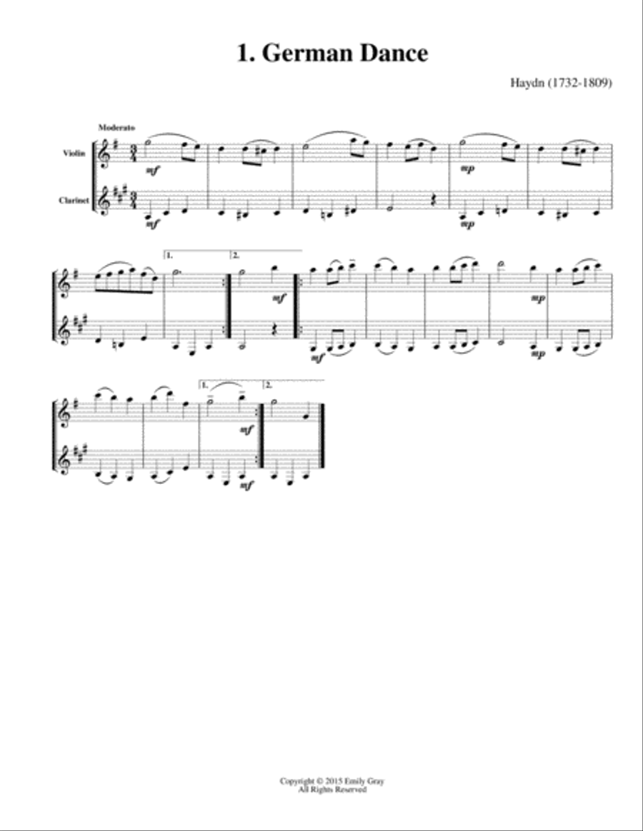 Duets for Violin and Clarinet, Volume One Clarinet scores gallery preview page 3