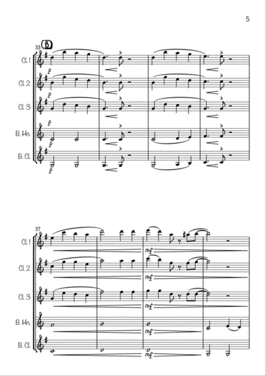 Jingle Bells Jazzy (Clarinet Quintet) Clarinet Quintet scores gallery preview page 5