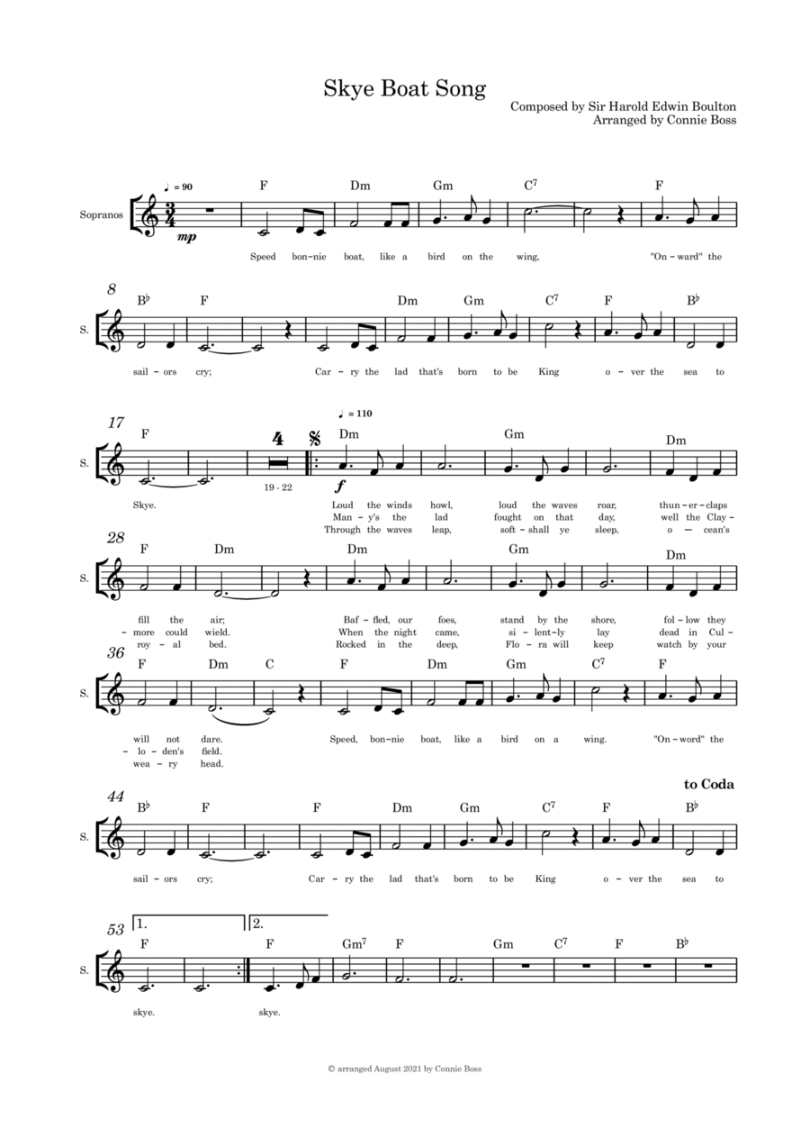 Skye Boat Song - Solo and guitar chords Easy Guitar scores gallery preview page 1