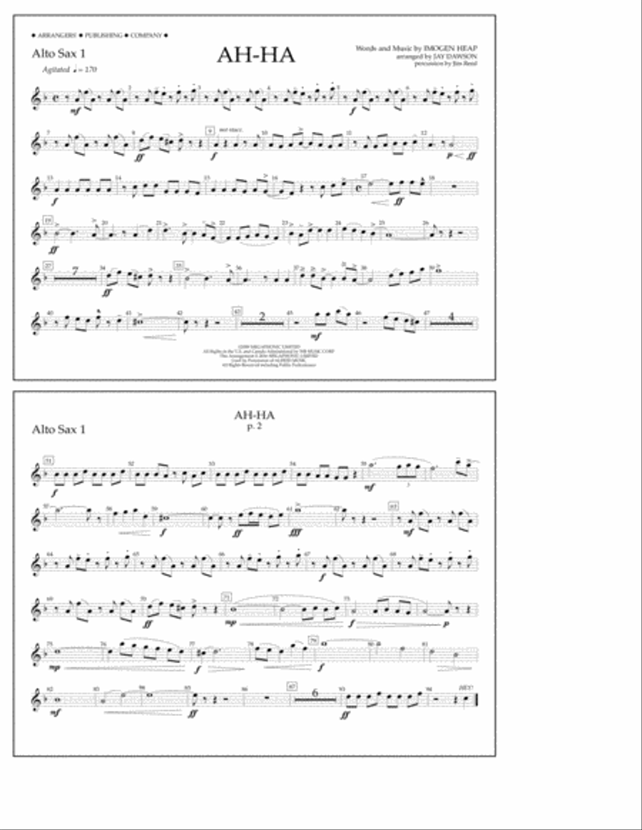 Ah-ha - Alto Sax 1 A Cappella scores gallery preview page 1