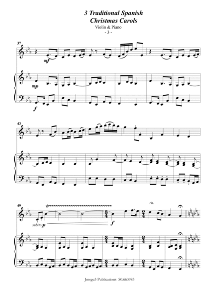 3 Traditional Spanish Christmas Carols for Violin & Piano Violin Solo scores gallery preview page 3