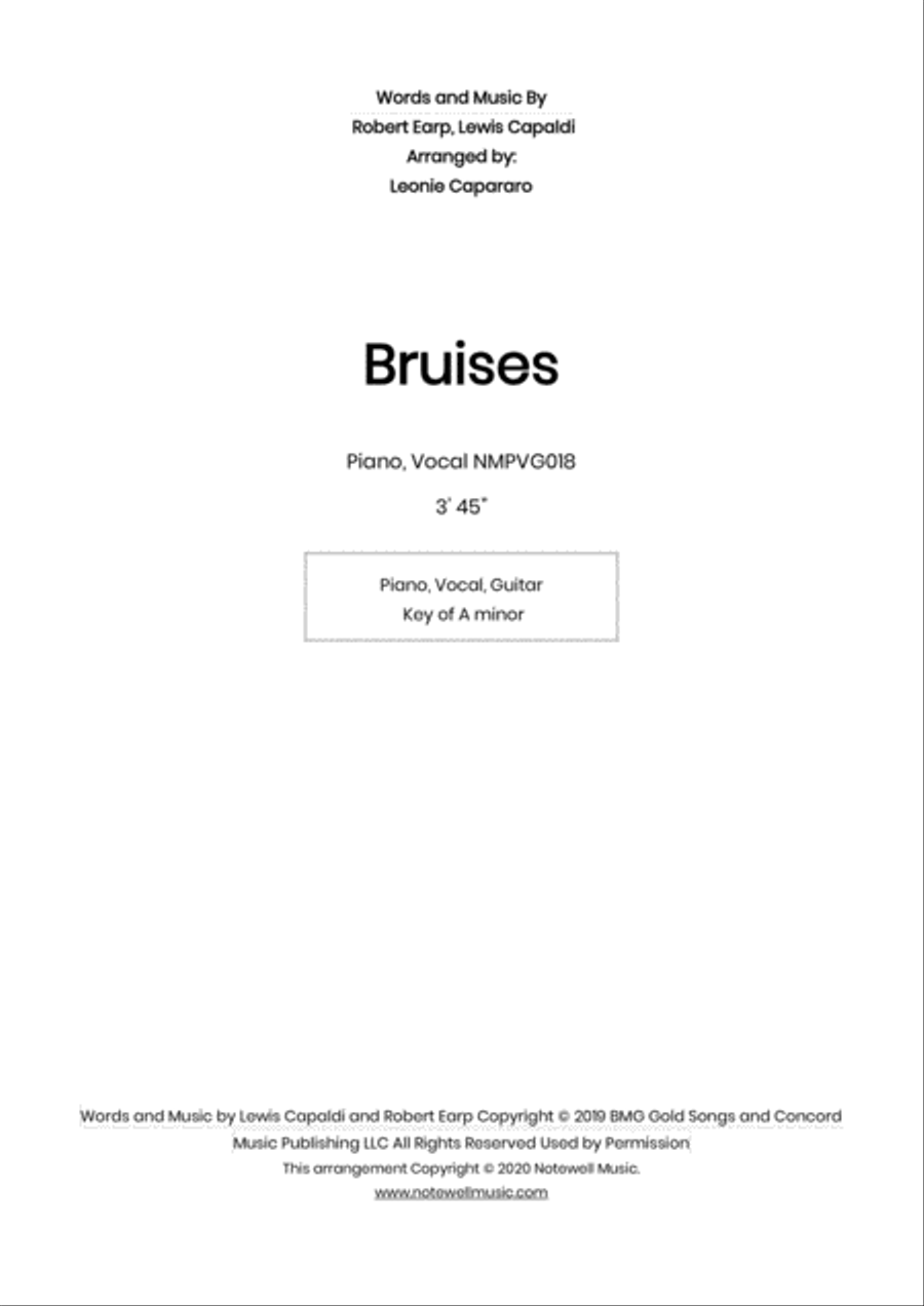 Bruises Piano, Vocal, Guitar scores gallery preview page 1