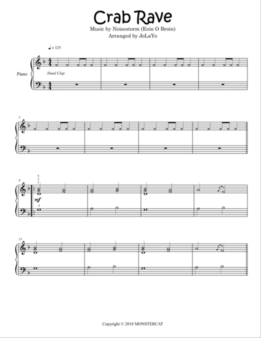 Crab Rave Easy Piano scores gallery preview page 2