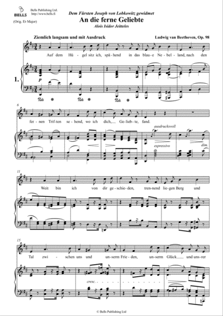 An die ferne Geliebte, Op. 98 (D Major) Voice Solo scores gallery preview page 1