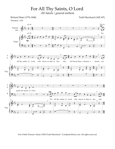 For All Thy Saints, O Lord — SAB voices, organ by Todd Marchand Choir - Digital Sheet Music
