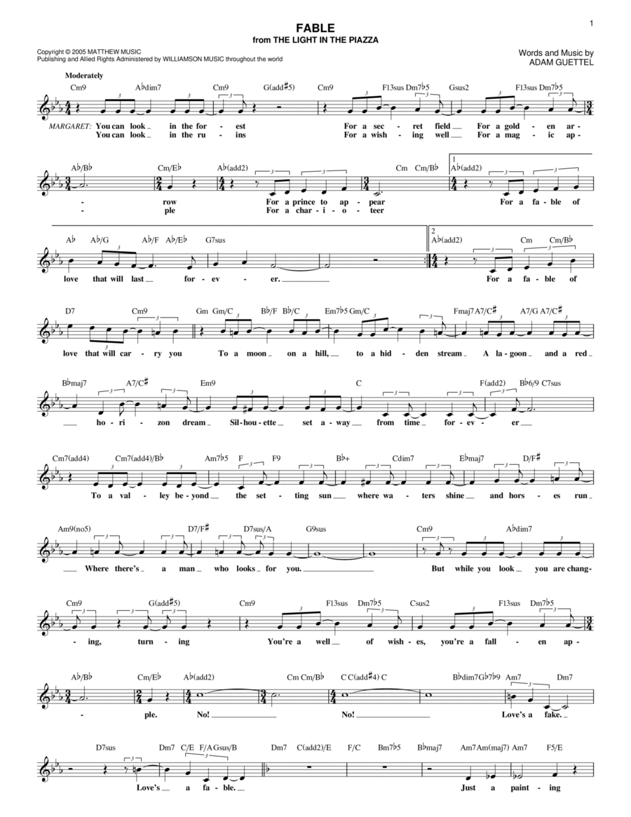 Fable (from The Light In The Piazza) Piano scores gallery preview page 1
