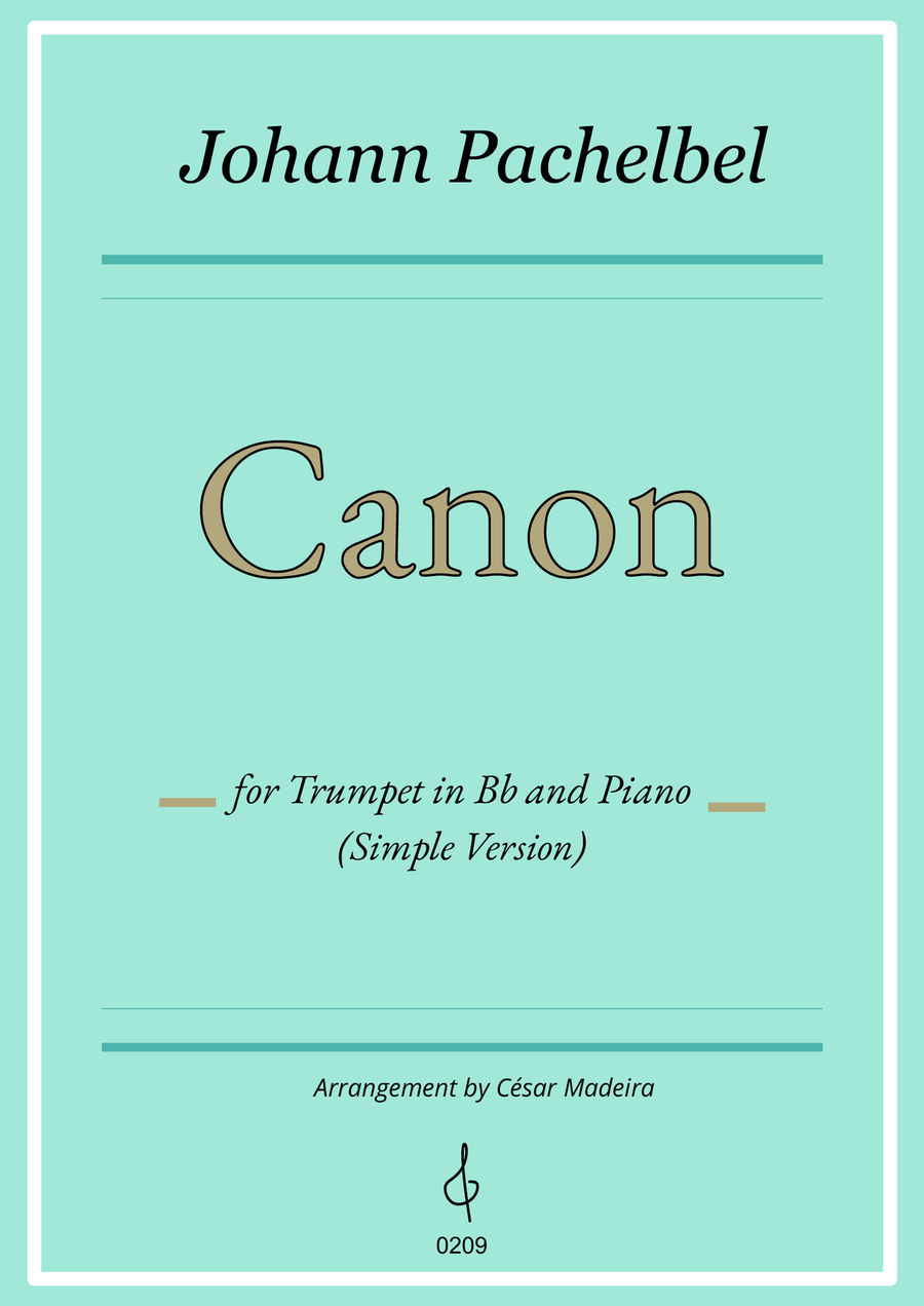Pachelbel's Canon in D - Bb Trumpet and Piano - Simple Version (Full Score and Parts) B-Flat Trumpet scores gallery preview page 1