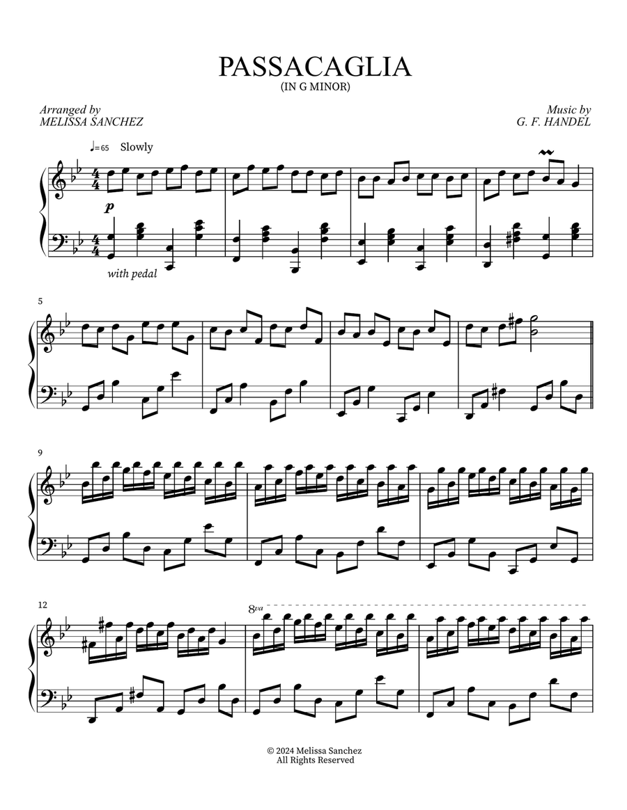 Passacaglia (In G Minor) Piano Solo scores gallery preview page 1