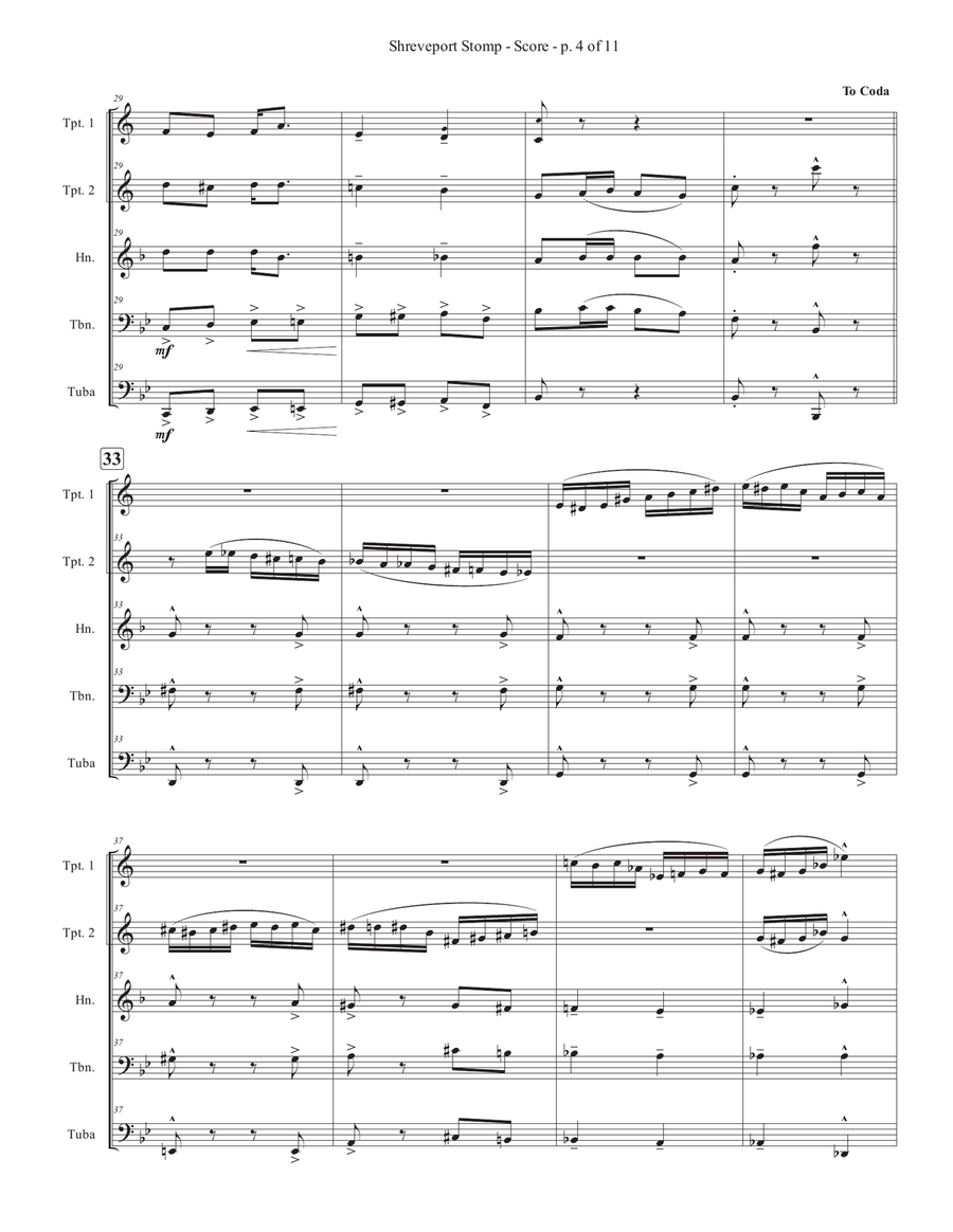 Shreveport Stomp - Full Score Brass Quintet scores gallery preview page 4