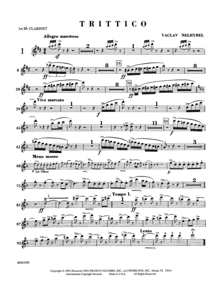Trittico: 1st B-flat Clarinet