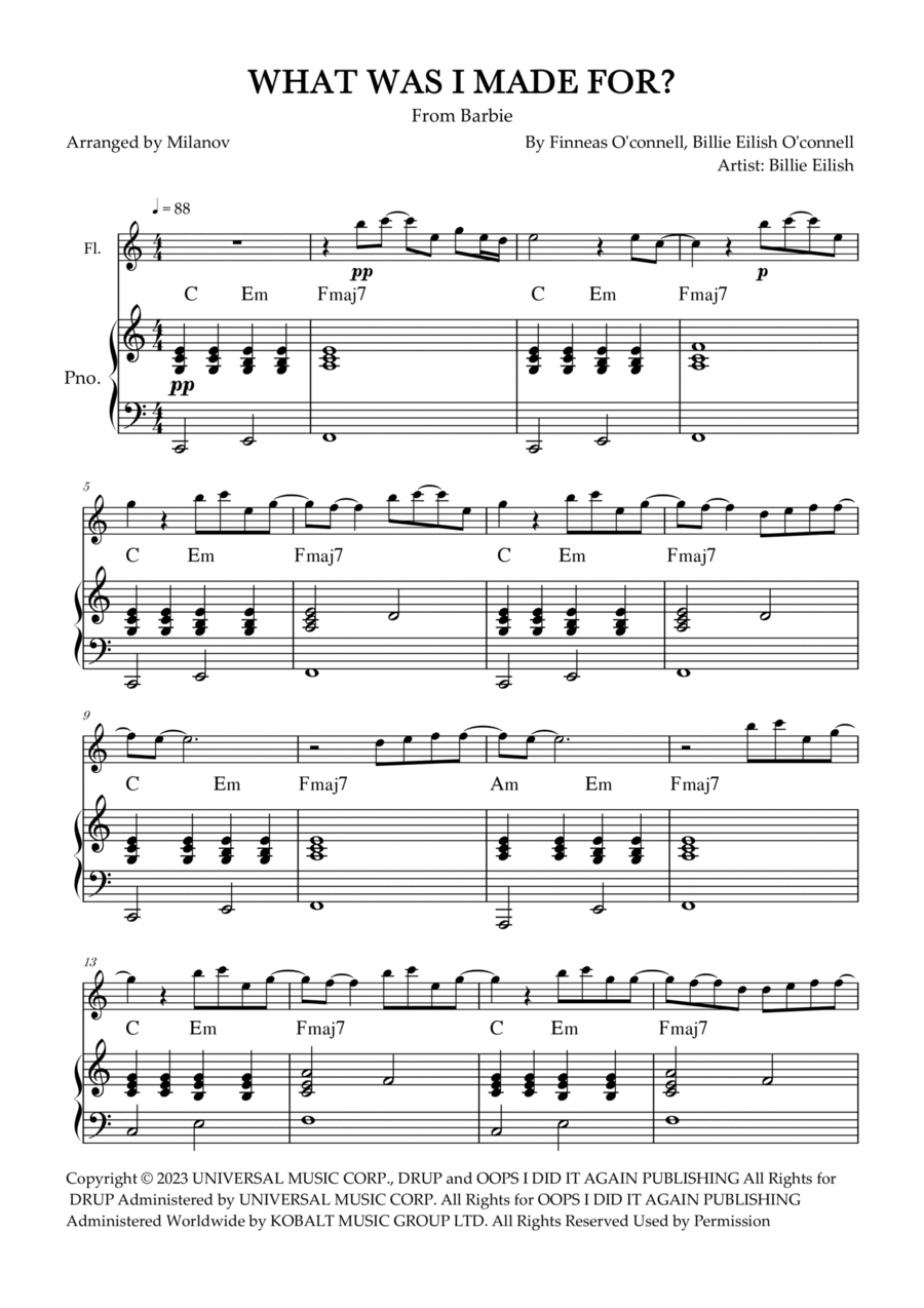 What Was I Made For? Flute Solo scores gallery preview page 1