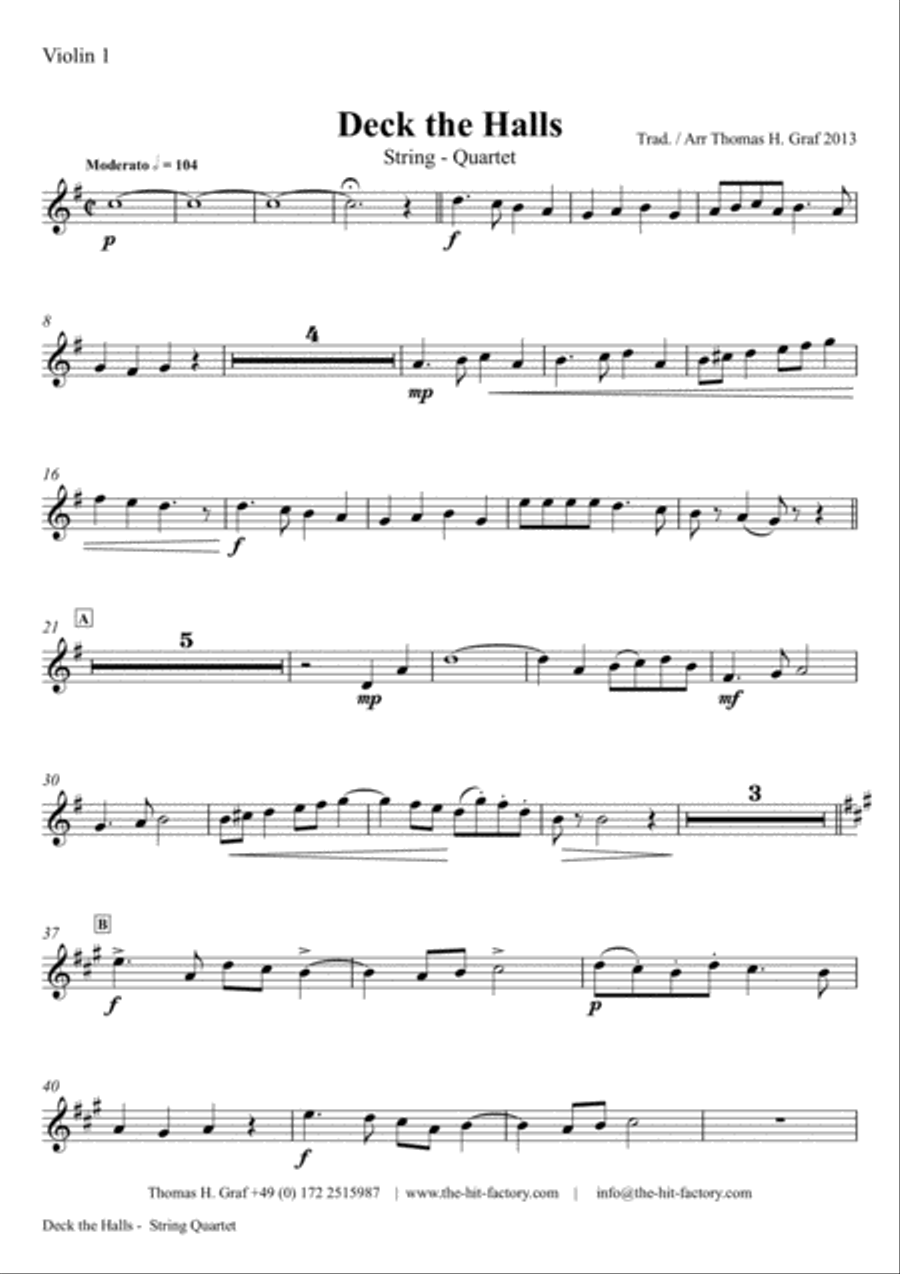 Deck the halls - Christmas Carol - Polyphonic - String Quartet String Quartet scores gallery preview page 4