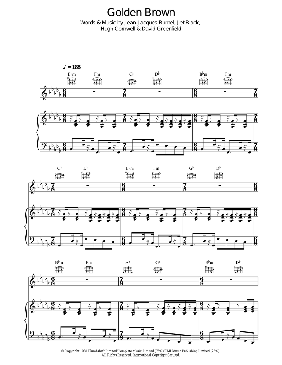 Golden Brown Piano, Vocal, Guitar scores gallery preview page 1
