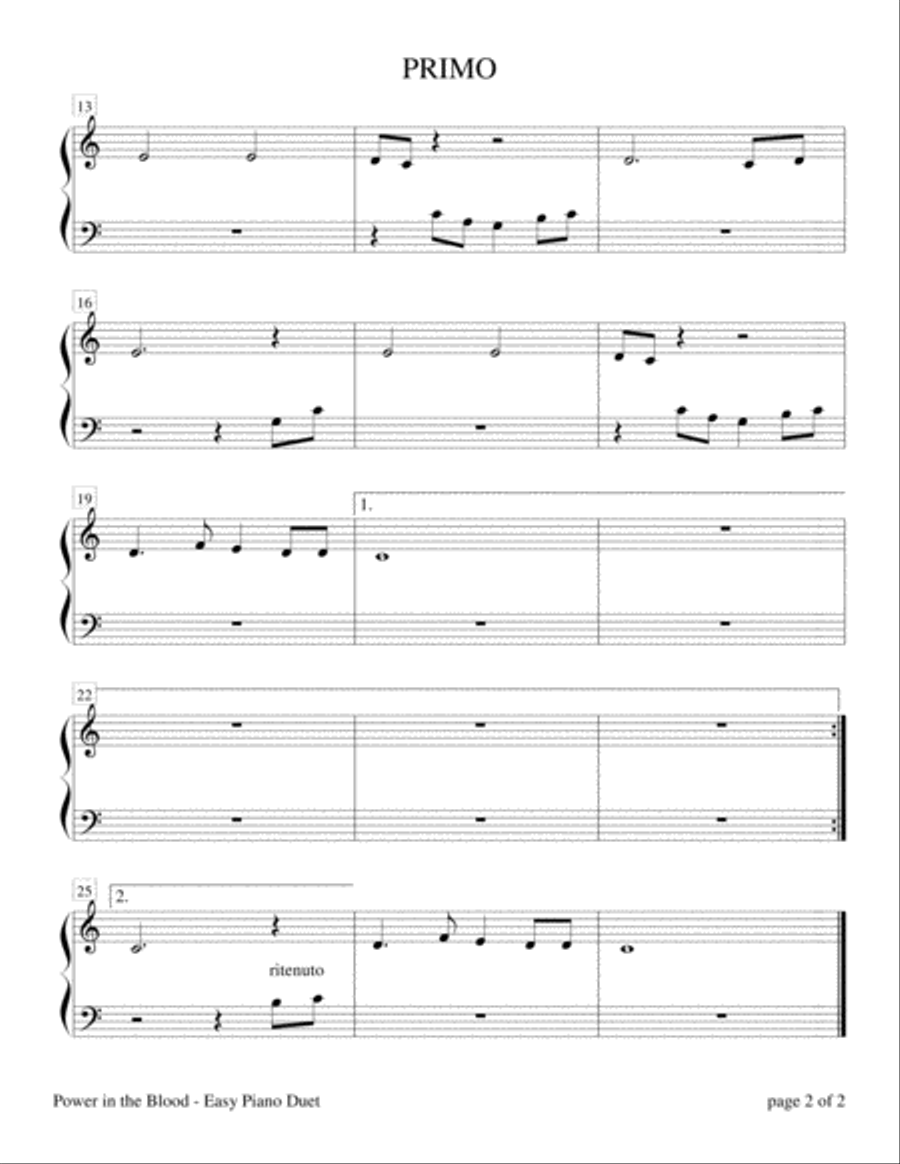 Power in the Blood (Easy Piano Duet - 1 Piano, 4 Hands) Easy Piano scores gallery preview page 2