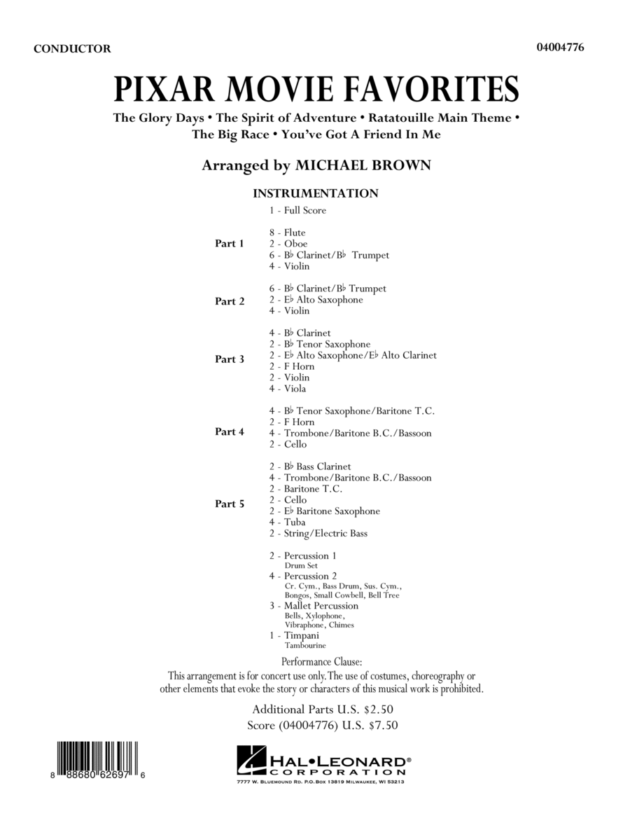 Pixar Movie Favorites - Conductor Score (Full Score) Concert Band scores gallery preview page 1