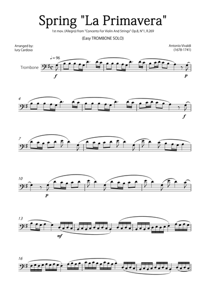 "Spring" (La Primavera) by Vivaldi - Easy version for TROMBONE SOLO image number null