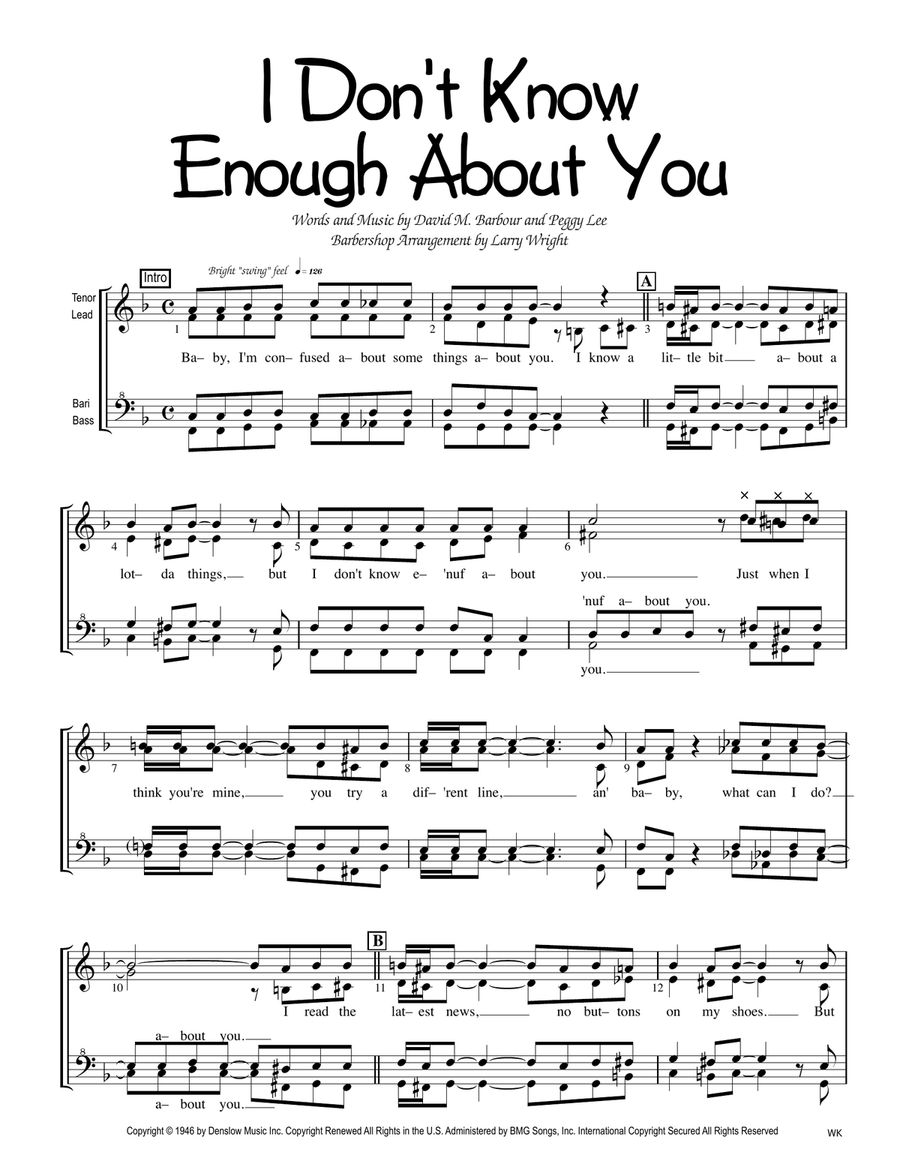 I Don't Know Enough About You SSAA scores gallery preview page 1