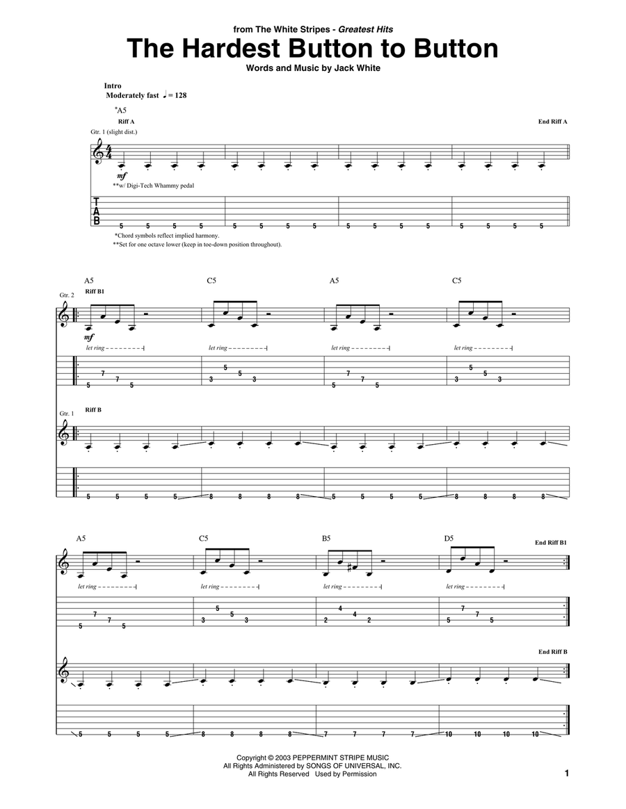 The Hardest Button To Button Guitar Tablature scores gallery preview page 1