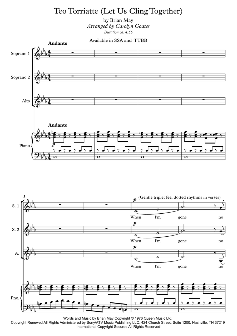 Teo Torriatte (let Us Cling Together) SSA scores gallery preview page 1