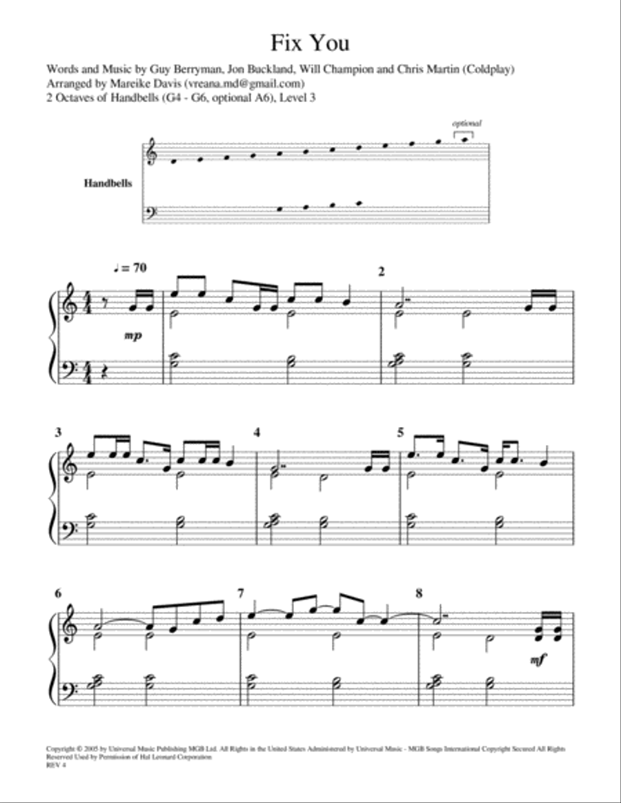Fix You Fix You Handbell Choir scores gallery preview page 1