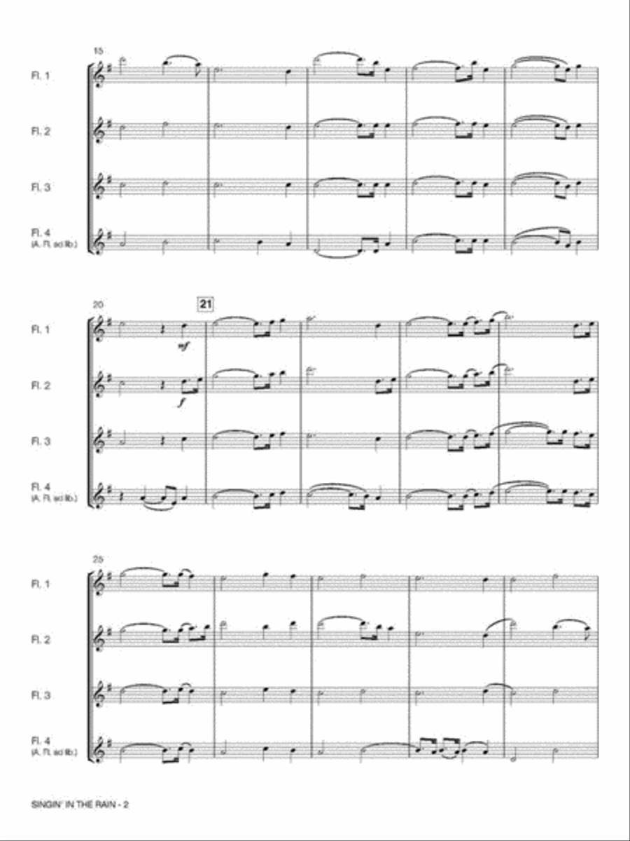 Singin' in the Rain Flute Quartet scores gallery preview page 4
