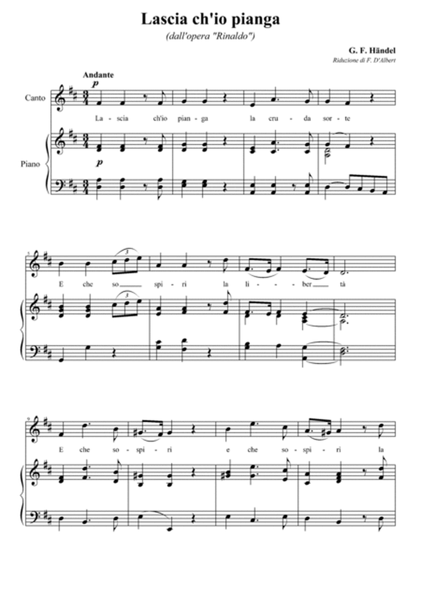 G. F. Händel - Lascia ch'io pianga [PIANO & VOCAL]