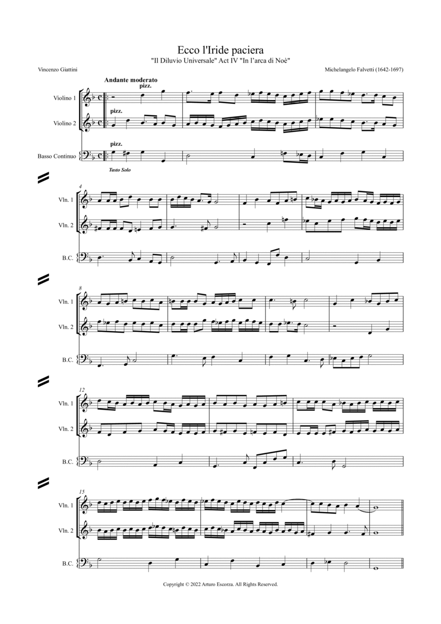 "Ecco l'Iride paciera" from "Il Diluvio Universale" by Michelangelo Falvetti - Score Only