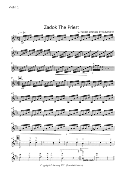 Zadok The Priest for String Quartet image number null