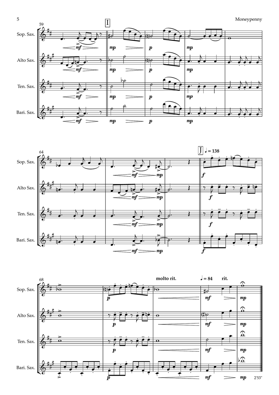 Moneypenny - Capricious Cat from The Cat Suite (saxophone quartet - SATB) Saxophone Quartet scores gallery preview page 5