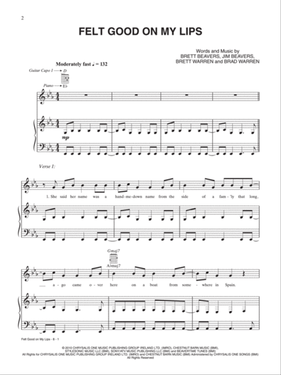 Felt Good On My Lips Piano, Vocal, Guitar scores gallery preview page 1