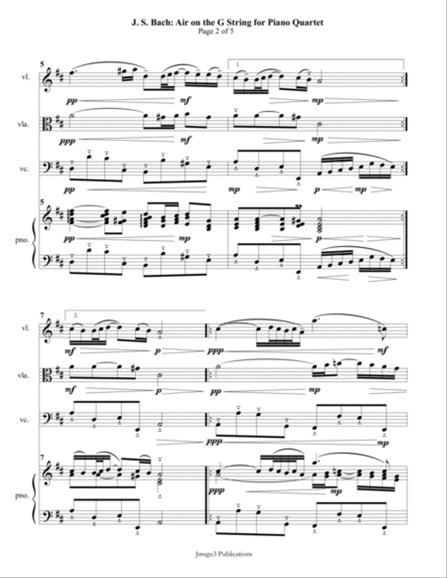 Bach: Air on the G String for Piano Quartet Piano Quartet scores gallery preview page 2