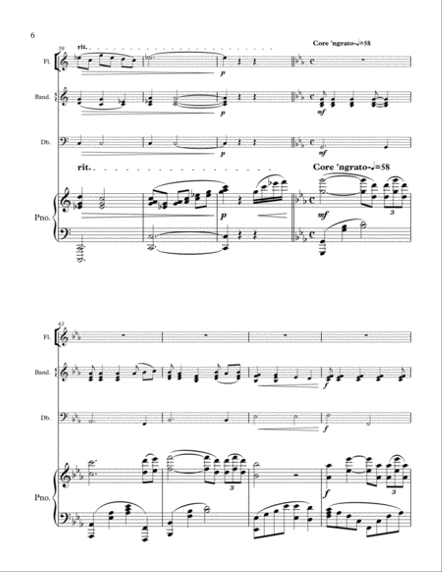 Neapolitan Medley (for flute, bandoneon, bass and piano) Small Ensemble scores gallery preview page 6