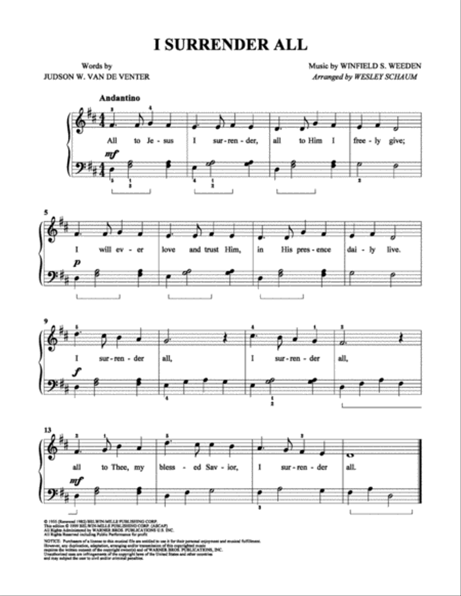 I Surrender All Easy Piano scores gallery preview page 1