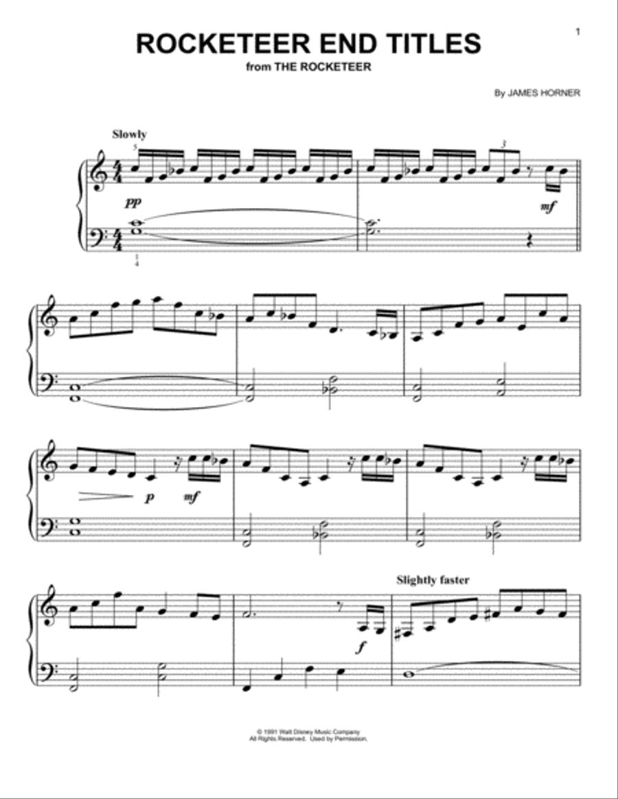 Rocketeer End Titles Easy Piano scores gallery preview page 1