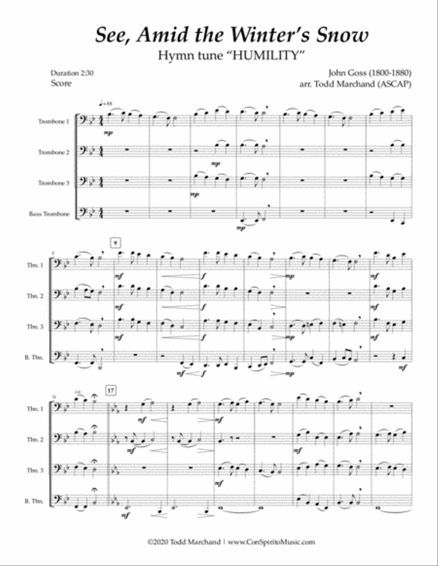 See, Amid the Winter's Snow - trombone quartet (or euphoniums/tuba, cellos/bass) Brass Quartet scores gallery preview page 2