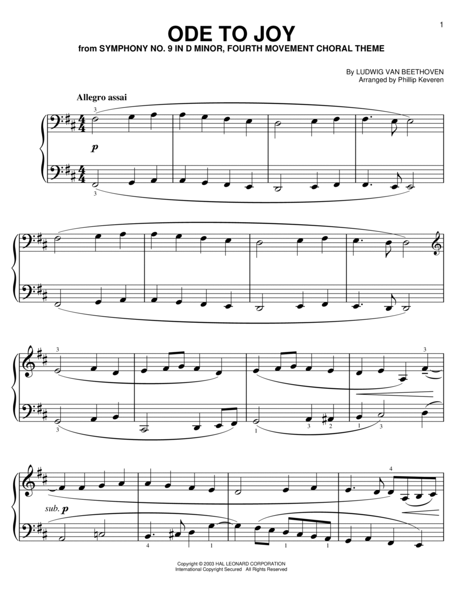 Ode To Joy (from Immortal Beloved) (arr. Phillip Keveren) Voice scores gallery preview page 1