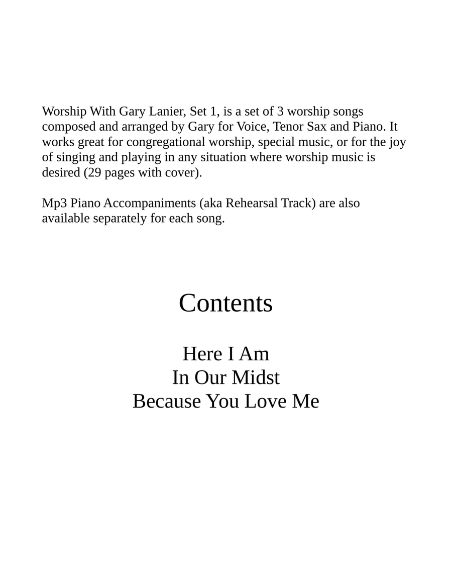 WORSHIP WITH GARY LANIER, Set 1 (Voice, Tenor Sax & Piano) Small Ensemble scores gallery preview page 2